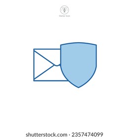 Imagen vectorial del símbolo del icono Correo electrónico con Escudo aislada en fondo blanco