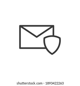 Correo electrónico con icono de línea de protección, símbolo de vector de contorno, pictograma de estilo lineal aislado en blanco. Símbolo de correo electrónico seguro, ilustración del logotipo. Trazo editable