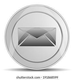 Email shiny metallic coin-like button icon illustration