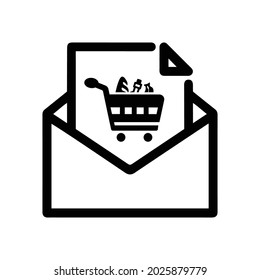 Correo electrónico, compras, icono de ecommerce. Gráficos vectoriales negros.