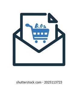 E-Mail, Shopping, E-Commerce-Symbol. Einfaches bearbeitbares Vektordesign einzeln auf weißem Hintergrund.