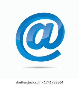 Email sign or at mail icon in 3D design and blue Color. Vector illustration. Eps 10 vector file.