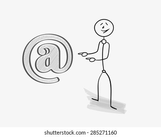 e-mail sign and man on gray background
