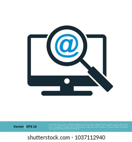 Email Sign Screen and Magnifying Glass Icon Vector Logo Template Illustration Design. Vector EPS 10.