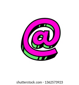 Email sign. Vector. Bright red postal symbol. Bulk forms. Logo for the company. Cartoon style.