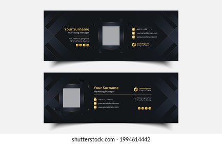 Email signature black color template design or mail footer and personal social media cover template modern creative vector layout 