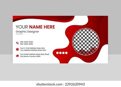 email signature design template with wavy shape contact card, photo frame