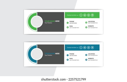 Email signature or email footer and personal social media cover design template. Business email signature with an author photo place modern and minimal layout