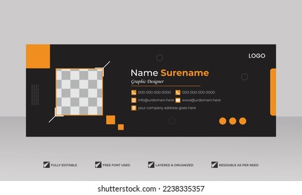 Email signature modern template design. Emailers personal business minimalist personal web social media cover.
