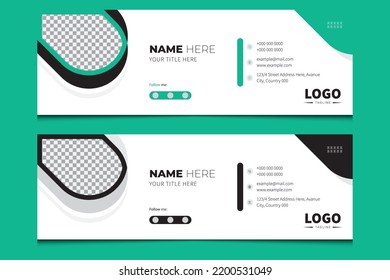 Email Signature Template, Business email signature with an author photo place modern and minimal layout vector, email footer and personal social media Facebook cover design template, Premium Vector.