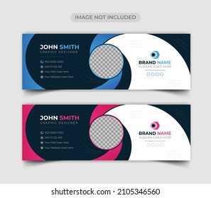 Email signature template design. Corporate mail business email signature vector banner Modern and minimalist layout with two color shape design black background 