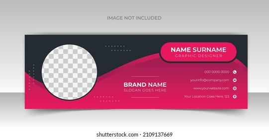 Email signature template design. Corporate mail business email signature vector banner Modern and minimalist layout with two color shape design black background 