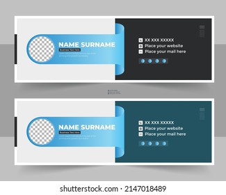 Email signature template design. Corporate mail business email signature vector banner template. Professional geometric business and corporate email signature with an author photo place.