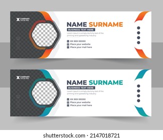 Email signature template design. Corporate mail business email signature vector banner template. modern creative business email signature for corporate with two color shape design