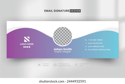 Email signature template design with gradient color. business e signature vector design. Corporate Modern Email Signature Design template. 