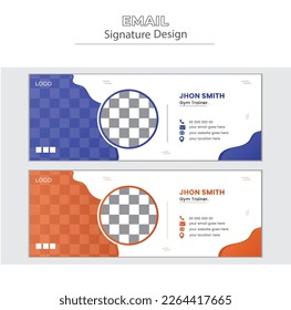 Email Signature Template, a modern and creative email signature design template for Gym trainers. Fitness email signature design vector, Banner Design, Emailers, personal, minimalist personal web.