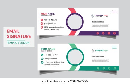 Email signature vector template design, Corporate custom beautiful personal Office Email signature design template set with the layout.