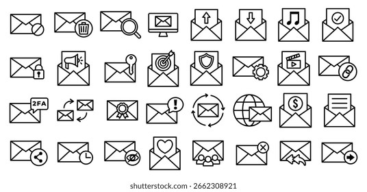Email Icono de línea simple Icono de píxeles en blanco y negro Iconos minimalistas Diseño de Vector Ilustración Colecciones