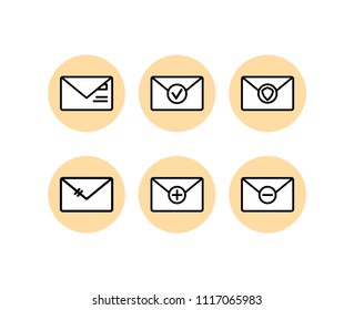 Email simple line icon set vector isolated rounded cute 