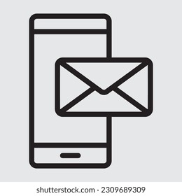Icono de línea de smartphone de correo electrónico, uso para presentación de aplicación móvil del sitio web
