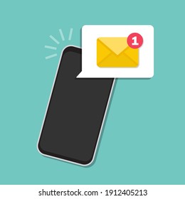 Email smartphone notification in a flat design. Vector illustration