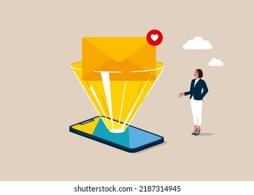 Email from smartphone screen flat style. Modern gadget. World in phone. Innovative technologies and development concept. 