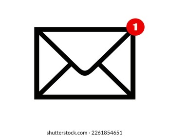 Email, SMS icon with notification. Vector isolated flat style symbol.