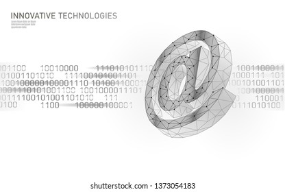 At email social media sign. Low poly 3D polygonal at symbol notification in messenger personal appeal. Online communication web message mobile mail agent vector illustration