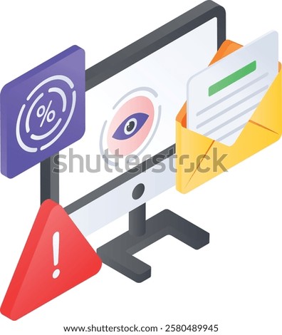 email spam checkers isometric concept, Mail Server monitoring vector icon design, Web hosting service Symbol, Computing machines Sign, Internet Application Management stock illustration