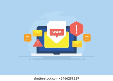 Email spam detection, Protection form spam email, Preventing junk email form entering to inbox - vector illustration with icons