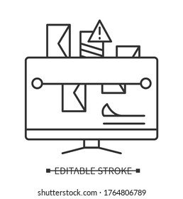 Email Spam Filter Icon. Web Post Service Processing. Concept Pictogram For Web Mail Service Security And Processing. Editable Stroke Vector Line Illustration For Hosting Business 