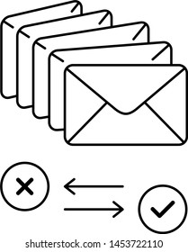 Email spam filter. Vector outline icon isolated on white background.