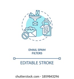 E-Mail-Filter-Konzept Symbol. Filtermethoden für intelligente Inhalte. Sicherheit im Cyberspace. AI-Anwendung Idee dünne Linie Illustration. Vektorgrafik einzeln Umriss RGB Farbzeichnung. Bearbeitbarer Hub