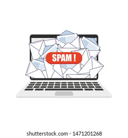 email spam laptop in flat style, vector illustration