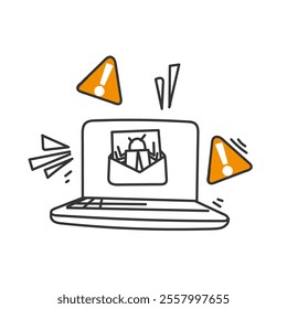 email spam and virus threat on computer laptop illustration doodle cartoon sketch