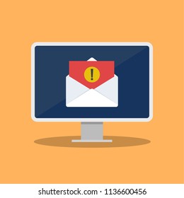 Email spamming attack. Email fraud alert concept