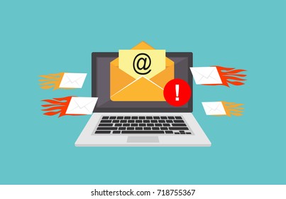 Email spamming attack. Email fraud alert concept. 