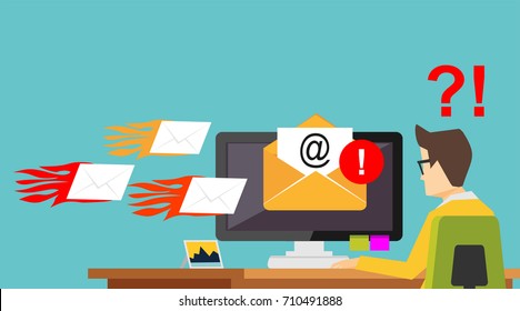 Email Spamming Attack. Spam Email. Receive Many Emails Concept. 