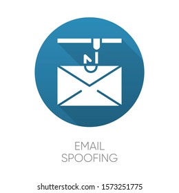 Email spoofing blue flat design long shadow glyph icon. Illegitimate business. Fake sender. Spamming. Mail phishing. Cybercrime. blue flat design long shadow glyph icon. Vector silhouette illustration