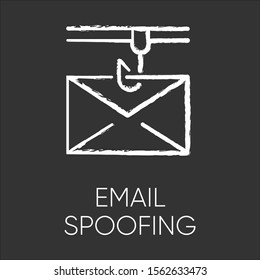 Email Spoofing Chalk Icon. Illegitimate Business. Forged Sender. Online Scam. Spamming. Fake Email Header. Mail Phishing. Cybercrime. Fraudulent Scheme. Isolated Vector Chalkboard Illustration