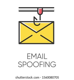 Email Spoofing Color Icon. Illegitimate Business. Forged Sender. Online Scam. Spamming. Fake Email Header. Mail Phishing. Cybercrime. Malicious, Fraudulent Scheme. Isolated Vector Illustration