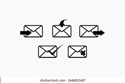 Email status icons set of dark gray on light background.