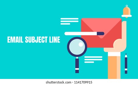 Email Subject Line, Email Marketing Strategy, Email Content, Hand Holding Email Vector Flat Concept