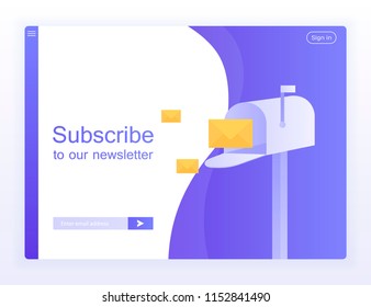 Email Subscribe, Online Newsletter Vector Template With Mailbox And Submit Button For Website. Modern Vector Illustration.