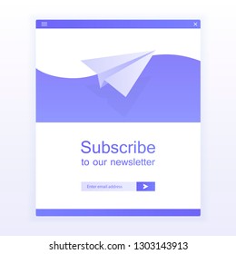 Email subscribe, online newsletter vector template with plane and submit button for website. Modern vector illustration.