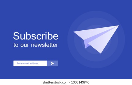 Email Subscribe, Online Newsletter Vector Template With Plane And Submit Button For Website. Modern Vector Illustration.