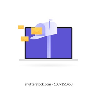 Email subscribe, online newsletter vector template. Laptop with mailbox. Modern vector illustration.