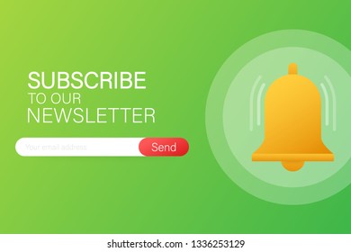 Email subscribe, online newsletter vector template with mailbox and submit button. Vector stock illustration. 