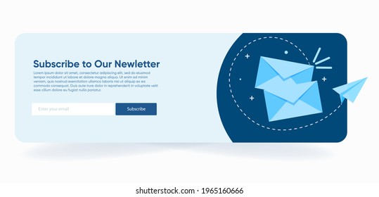 Email Subscribe, Online Newsletter Vector Template With Mailbox And Submit Button. Envelope And Subscribe Button, Newsletter Website Illustration