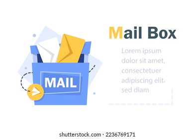 Email subscribe, online newsletter vector template with mailbox . Envelope and newsletter website illustration